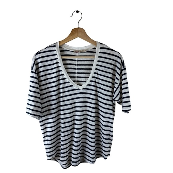 Faherty Oceanside Linen V-Neck Tee Striped 100% Linen Small - Picture 2 of 7